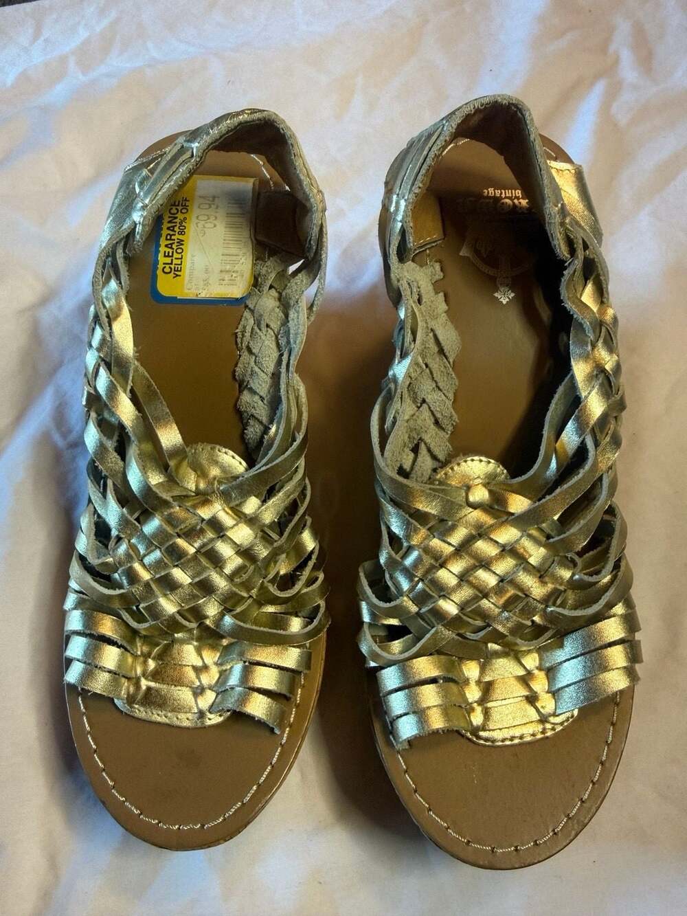 Crown Vintage Metallic Gold Woven Cork Wedge Sandals size 6